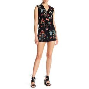 Rebecca Taylor Black Floral Silk Romper - Button Front Sleeveless Jumpsuit